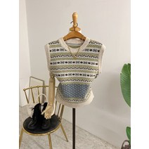 허니제이 / 바온딩 멀티패턴 라운드 니트 조끼(3color)