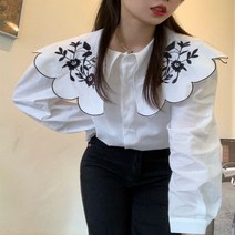 에브 자수 빅카라 바스락 셔츠 화이트 봄 하객룩 데일리룩 루즈핏 블라우스 20대여자 30대여성 66 77사이즈여성쇼핑몰 르뚜앙