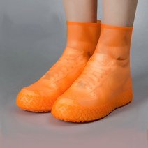 [신발논슬립커버] Neirny 신발커버 견고한 PVC 휴대 간편한 논슬립 방수 레인슈즈 비올때 방수신발커버, 1세트, 오렌지 성인(225cm-270cm)