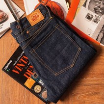 2000T0002 설명 읽기 레드 토네이도 Raw Indigo Selvage Unwashed 데님 바지 Unsanforized Brass Buckle Jean 14oz