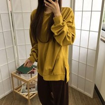 남녀공용 루즈핏 봄 베이직 트임 남자 라운드 맨투맨 9컬러