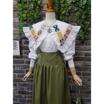 컬러 자수 프릴 세라 빅카라 블라우스