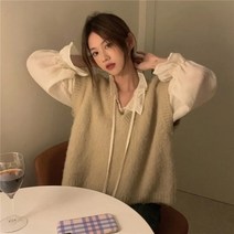 Cilicili 정흠 봄 가을 겨울 시폰 이너 플레어 셔츠 조끼 세트 LJ1110