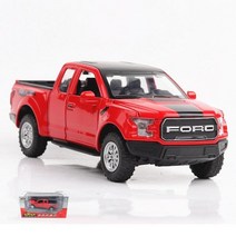 프라모델 132 포드 랩터 F150 합금 자동차 모델 다이캐스트 금속 바디 시뮬레이션 풀백 사운드 및 라이트 픽업 장난감 차량 용, Red with box
