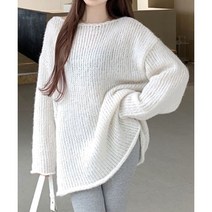 [오늘출발] 아이보리 롱 루즈핏 보트넥 박시니트 빅사이즈 스웨터