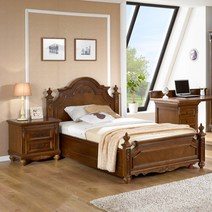 베라니 엔틱 에쉬원목 슈퍼싱글 침대, 협탁추가