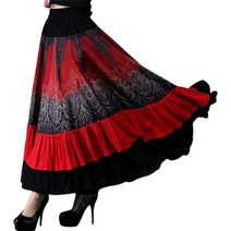 해외쇼핑/Yeokou 여성용 보헤미아 집시 플로럴 미디 롱 레드 플라멩코 댄스 스윙 스커트 ogehen
