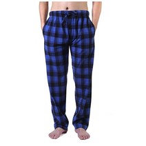 Different Touch 남성용 파자마 라운지 바지 하의 플리스 잠옷 주머니 달린 파자마 블루 버팔로 격자 무늬 Medium