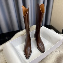 웨스턴 카우보이 부츠 여성용 하이힐 포인티드 토 롱부츠