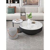 세라믹 소파 테이블 북유럽 거실 쇼파 커피 탁자 대리석 원형, 90cm 블랙