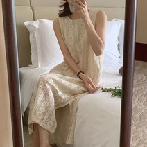 레이스 자수 우아한 민소매 나시 롱원피스 데일리코디
