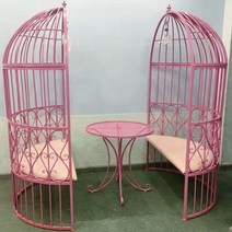 인테리어의자 카페 정원 발코니 야외 철제 새장 벤치, C타입벤치-119x60x179cm(핑크)
