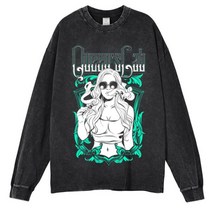 Y2K 남성용 힙합 만화 휴먼 그래픽 프린트 오버사이즈 티셔츠 남녀공용 하라주쿠 워싱 긴팔 상의 스트리트웨어