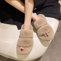 털슬리퍼 거실 실내 겨울 털실내화 여성실내화, 울트라 소프트 베이스 부티크 업그레이드 카키