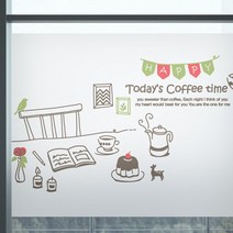 [P1M] 칼라안개시트 오늘의 커피타임 A01 W90xH90cm / 안개시트지 유리시트지 창문시트지 유리창시트지 안개시트 유리용시트지 유리문시트지 선팅지 창문썬팅지 시트지제작 카페스티커 ( P1M / 632594EA ), 본상품선택