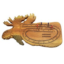 Lipco 곰과 무스가 있는 우드 퍽 보드 게임 34.3cm13.5인치 길이 성인용 클래식 USA 미국, Decor Moose