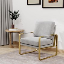 Alunaune Alune Mid Century Grey Velvet Accent Chair for Living Room 팔이 달린 덮개가 있는 모던 라운지 의자 침실용 등받이 탈, Grey 1
