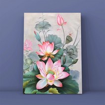 urkoteer DIY 명화 그리기 세트 40 x 50 cm 액자형 유화 붓 2세트 증정, 연꽃-08