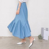 헤이올리 밑단 둥근절개 셔링 밴딩스커트