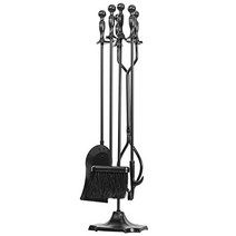 Barton 5-Pieces Rustic Fireplace Tools Set 31” Firepit Fire Place Wrought Iron Poker Wood Stove Log, 1