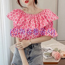 [인하유통공사]패션 여성복오프숄더 여성 고급스러운 여름 셔츠 반팔 블라우스 LNN20230305