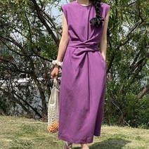 슈팅스타 / 심플 허리 스트랩 매듭 나시 면 린넨 원피스 1116952