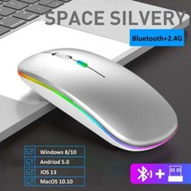 무선 무소음 게이밍 버티컬 마우스 충전식 블루투스 호환 2.4GHz USB RGB 백라이트 인체 공학적 게이머, Sliver