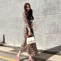 호랑이부부 호피 레오파드 니트 롱 원피스