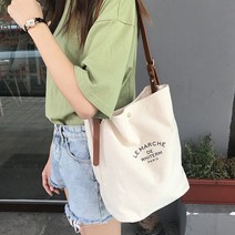 2컬러 배색 스트랩 레터링 에코백 면 패션가방 크로스백
