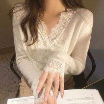 화이트 레이스 v 넥 니트 카디건 여성용 봄 2022 새로운 아우터 얇은 느슨한 긴팔 태양 보호 의류 트렌드스웨터