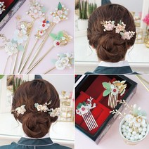 살롱드메리 꽃놀이 한복비녀 뒤꽂이 웨딩 헤어핀 헤어코사지 한복 혼주 올림머리장식