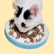 슬로우캣 도자기 다이어트 슬로우식기 강아지 고양이 급체방지식기, 하늘색 (그릇+테이블SET) (BEST)
