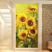 HAENGBUK 환하게 웃는 해바라기 화원 대형 사이즈 보석십자수 풍경 큐빅 아트 전체수, 하나, 80X150cm