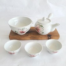 [토비] 백자 홍목련 3인다기세트