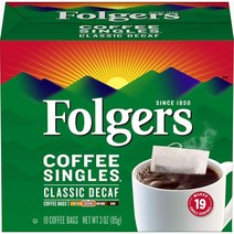 Folgers 커피 싱글즈 클래식 디카프 커피 백 미디엄 로스트, 4.5g, 19개입