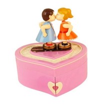 참신 키스 인형 뮤직 박스 기계 보석 상자 손으로 그린 뮤지컬 그림 홈 장식 장식품, ABS, 분홍색