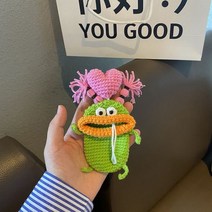 수제 크로셰 키 케이스 귀여운 소시지 입 자동차 지갑 가방 열쇠 고리 뜨개질 양모 펜던트, A