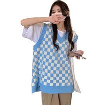 데이홀릭 체커보드 투컬러 V넥 니트조끼