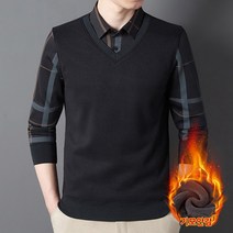 한아로지스 남자 일체형 기모 니트베스트 체크셔츠 니트조끼 기모안감 빅사이즈 스웨터