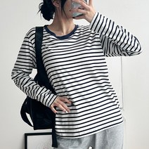 데일로엔 여성 라운드넥 줄무늬 긴팔티셔츠