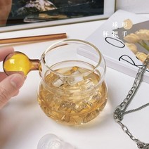 하이볼잔 높은 붕규산 유리 단일 컵 머그잔 가정용 귀여운 조롱박 모양의 물 컵 볼 핸들 주스 차가운 음료 컵 도매, 노란색, 301-400ml