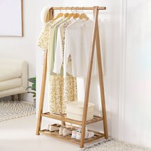 원목 선반 행거 2단 옷걸이 스탠딩 튼튼한 우드 행거, 네추럴