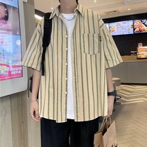 남성 캐주얼 일본식 스트라이프 셔츠 남성용 반팔 디자인 틈새 여름 셔츠 남성용 2022 신작