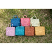 초록샘 라탄 다이아몬드 빨대가방 빨대바구니 스트롱바구니 대중 8종, 베이지, L