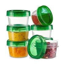 플라스틱 프로 6팩 트위스트 캡 뚜껑에 녹색 나사가 있는 식품 보관 용기 4oz 재사용 가능 식사 준비 소형 냉동 전자레인지 안전, 6, 4 OUNCE