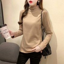 스타일아유 여성 간절기 반목 반폴라 긴팔 면 티셔츠 데일리 이너티 긴팔티