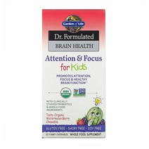 가든오브라이프 Garden of Life Dr. Formulated Brain Health Attention & Focus for Kids 유기농 수박 베리 맛있는 츄어블 60개
