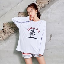 벤디스 루즈핏 비치웨어 하와이클럽 긴팔 여자 래쉬가드 상의 C275, 화이트
