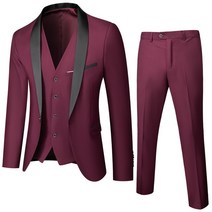 드라이슈트 웻슈트 조끼 심플한 우아한 패션 인터뷰 신사 슬림한 3 피스 슈트, 44.Claret - 4XL