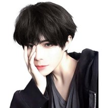BARSDAR 가발 가발 남성 짧은 남장 블랙 남성 하라주쿠 꽃미남 잘생긴 자연 작은 얼굴 내열 패션 솜털 이메첸 남녀 겸용 (내츄럴 블랙)